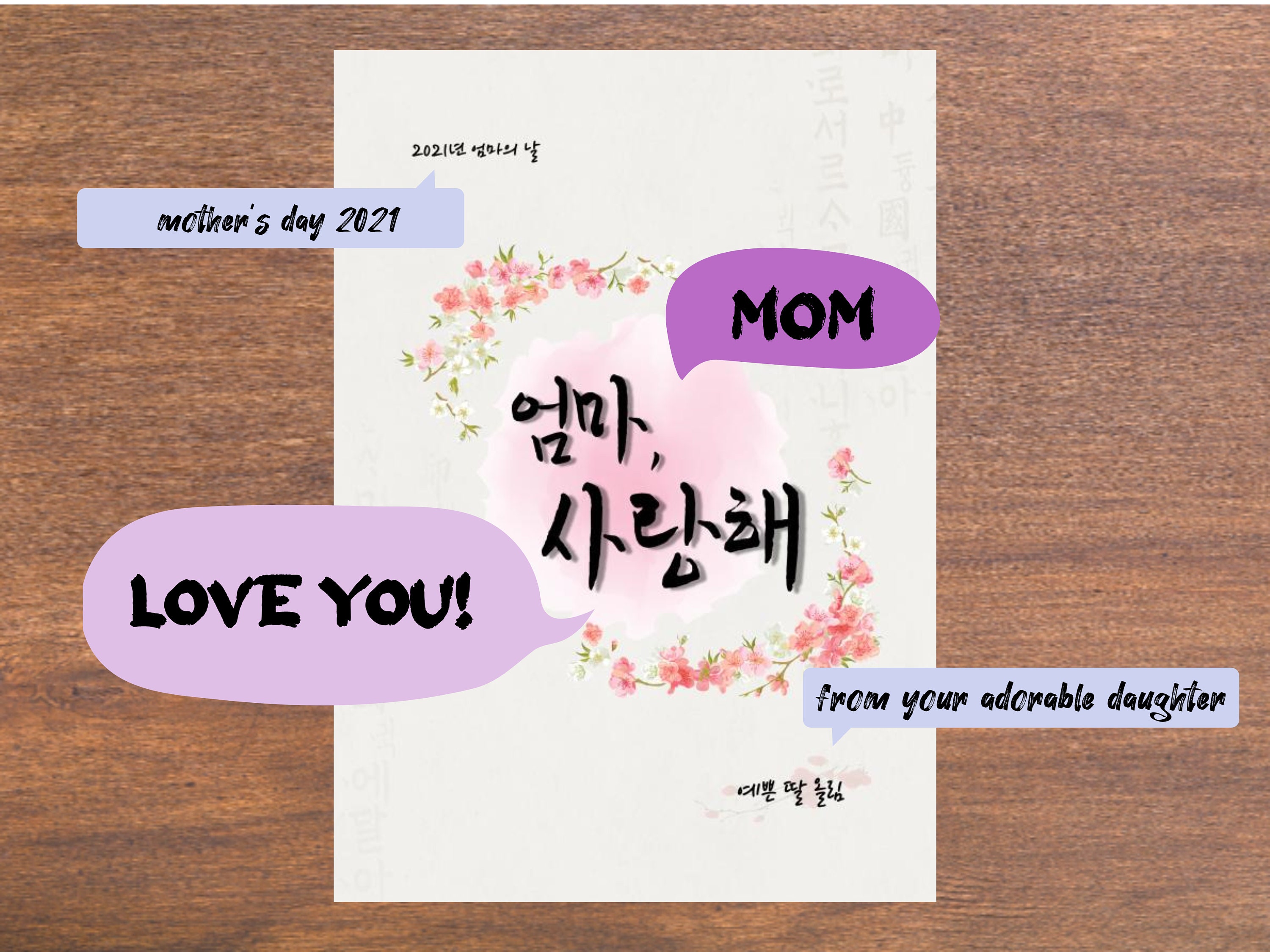 Mothers day Korean printable wall art gifts love you mom Etsy
