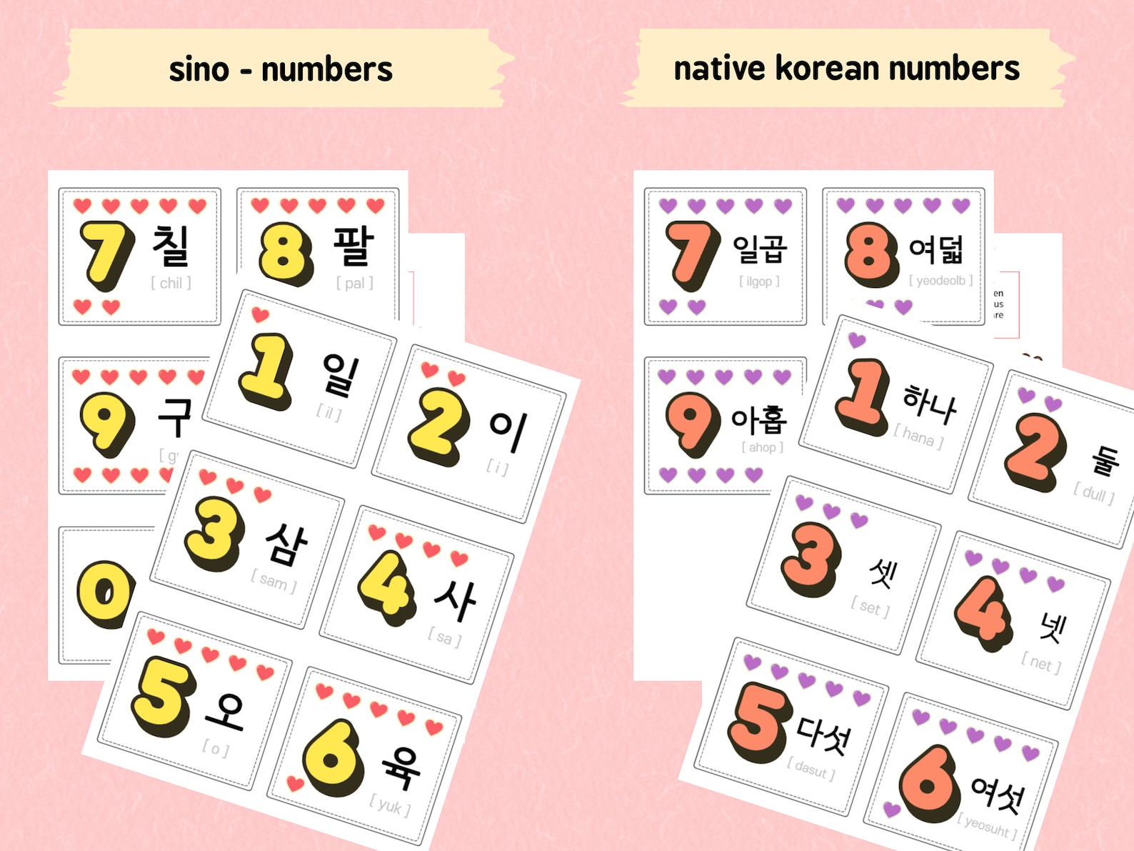 Korean Numbers flashcards printable PDF A4 file worksheet | Etsy
