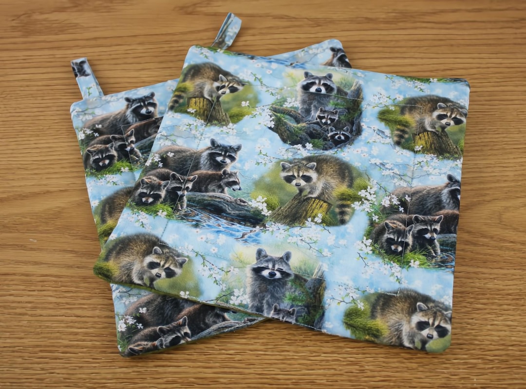 Racoon Themed Pot Holders/hot Pads, Blue and Green, Set of 2 - Etsy