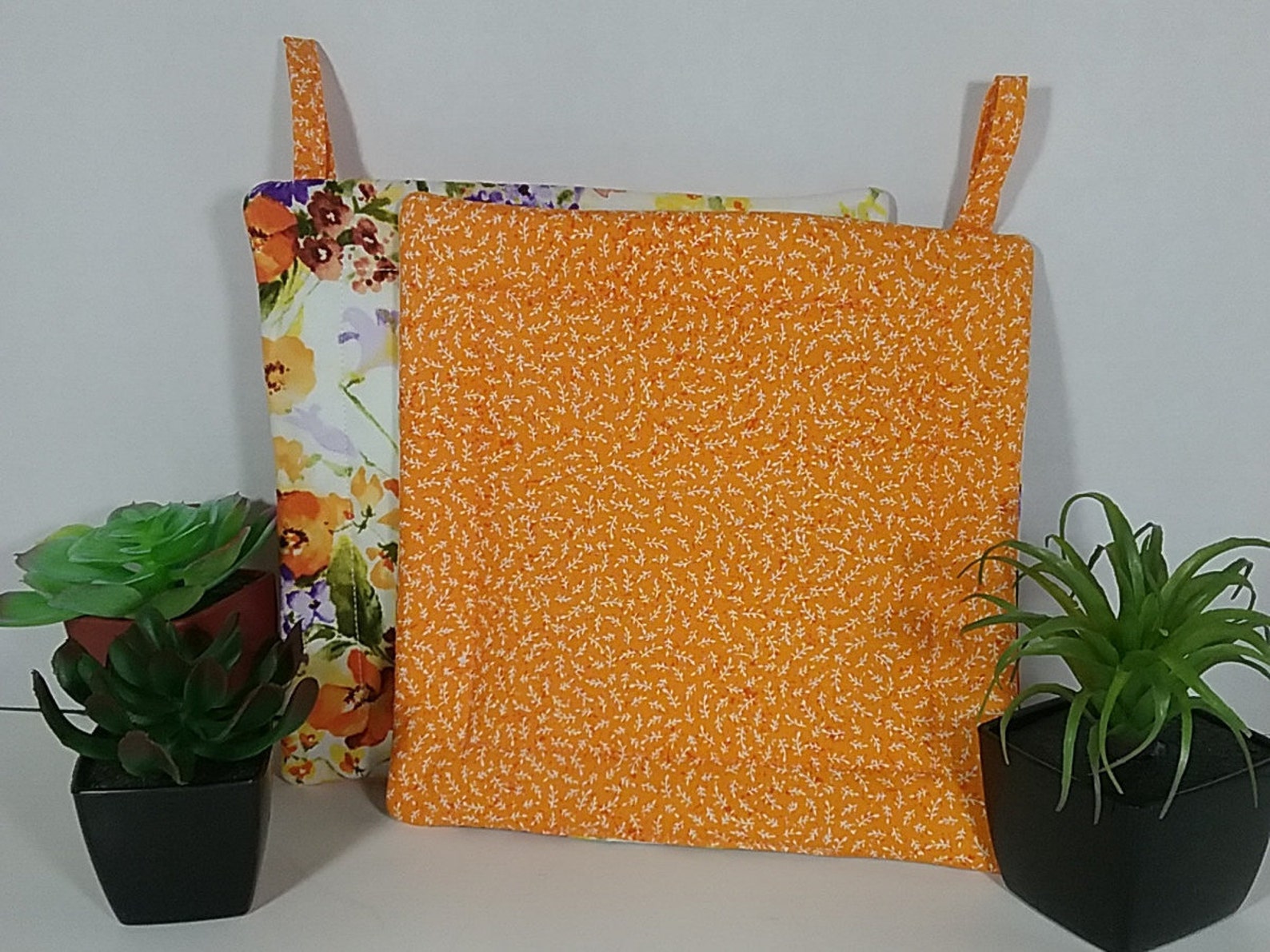 Orange floral handmade pot holders set of 2 heat resistant Etsy