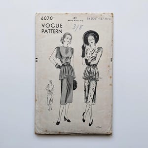 Patrón de costura vintage de los años 40 / Vestido / Vogue 6070 / Busto 34