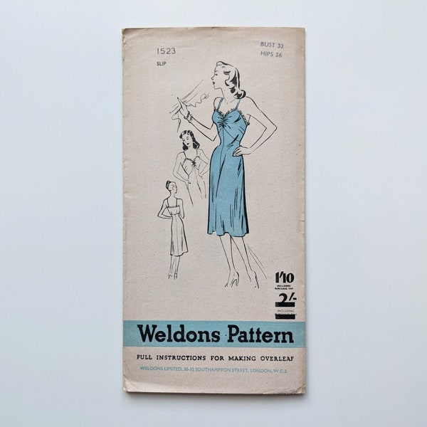 Vintage 1940s sewing pattern | Slip | Weldons 1523 | Bust 32