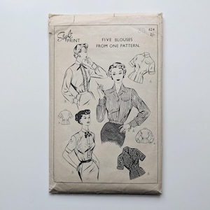Vintage 1950s sewing pattern | Blouse | Style 624 | Bust 36