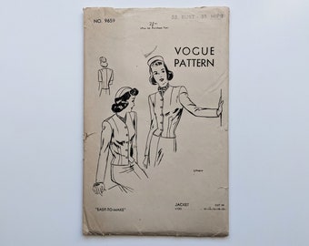 Vintage 1940s sewing pattern | Jacket | Vogue 9659 | Bust 32