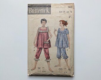 Vintage 1950s sewing pattern | Pyjamas | Butterick 562 | Bust 32