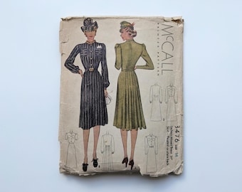 Vintage 1930s sewing pattern | Dress | McCall 3476 | Bust 32