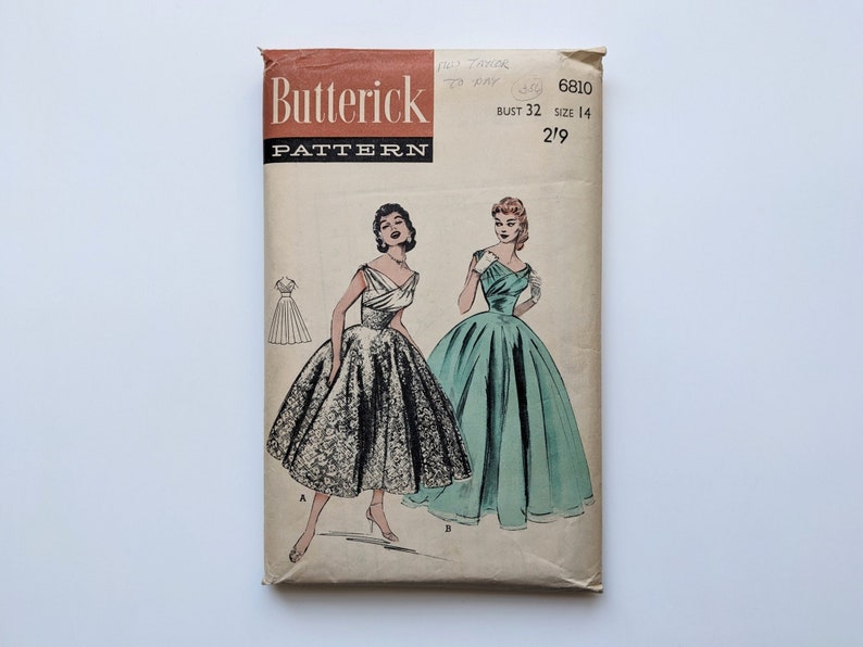 Vintage 1950s sewing pattern Evening dress Butterick 6810 Bust 32 image 1