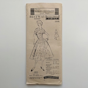 Vintage 1950s sewing pattern | Dress | Bestway Designer Pattern 258K | Bust 40