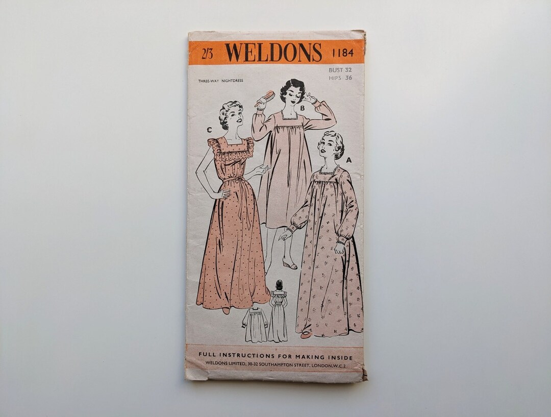 Vintage 1950s Sewing Pattern Nightdress Weldons 1184 Etsy