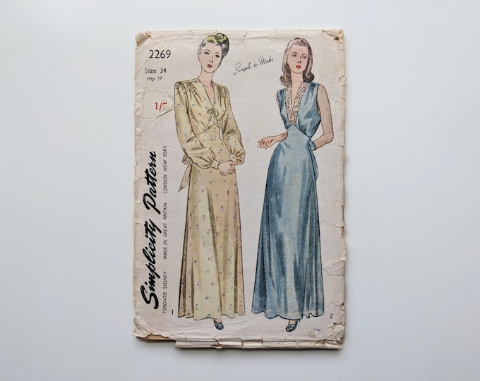 Chemise De Nuit Vintage Des Années 1940 - Marque Weldons - Motif B36 - Taille 36 - Neuf Non Découpé - Royaume-Uni