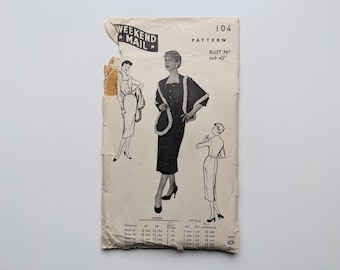 Vintage 1950s sewing pattern | Dress & stole | Weekend Mail 104 | Bust 36