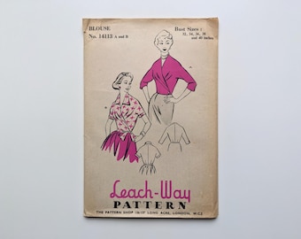 Vintage 1950s sewing pattern | Blouse | Leach-Way 14113 | Bust 36