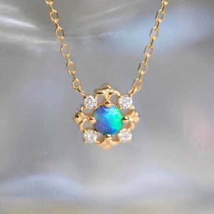 Antique Opal Necklace 18K Gold |Opal Diamond Necklace Charm| October Birthstone| Vintage Jewelry Gift For Her| Handcrafted Gemstone Pendant