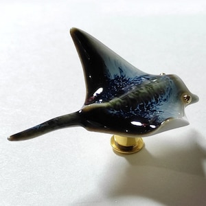Manta Ray Porcelain Brooch | Blue Manta Ray Ceramic Brooch | Handmade Statement Pin | Ocean Lover Gifts | Scuba Diving Travel Gift