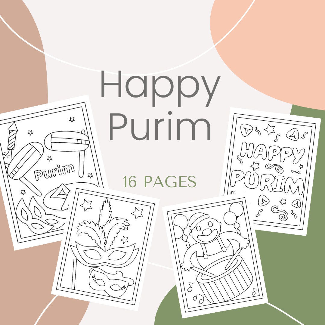 Happy Purim Printable 16 Coloring Pages - Etsy
