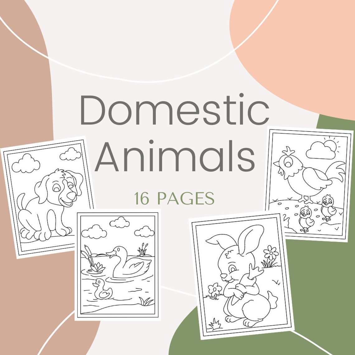 Domestic Animals 16 Printable Coloring Pages - Etsy