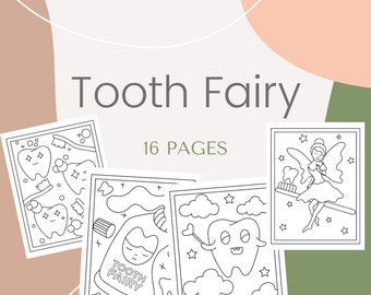 Cute Tooth Fairy Coloring Pages, 8 Digital Dental Coloring Pages ...