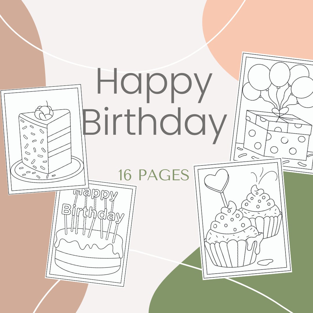 Happy Birthday Printable 16 Coloring Pages - Etsy
