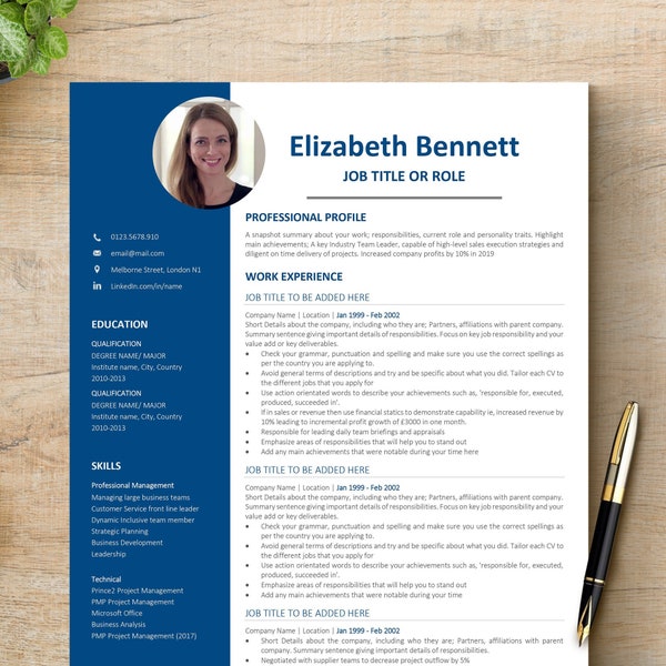 Resume Template, Professional Modern Resume Template for Pages, Word & Google Docs, Clean Modern Executive Resume Template, CV Template CV04