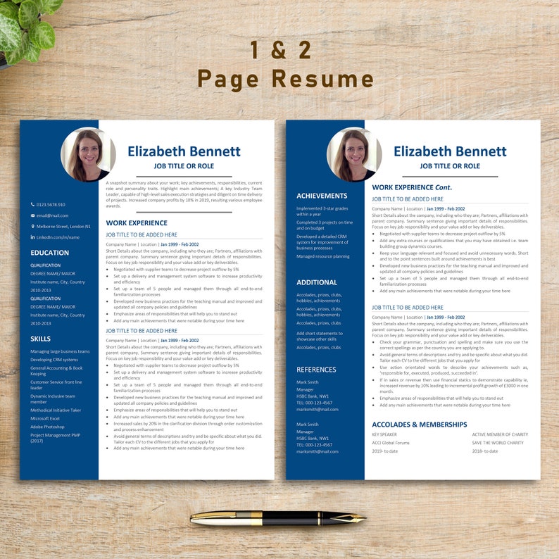 Resume Template, Professional Modern Resume Template for Pages, Word & Google Docs, Clean Modern Executive Resume Template, CV Template CV04 image 3