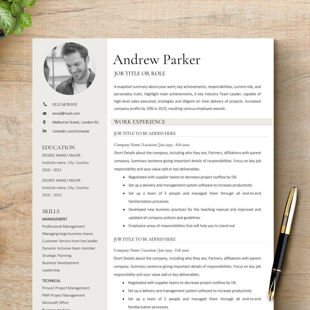 Resume Template, Professional Modern Resume Template for Pages, Word ...
