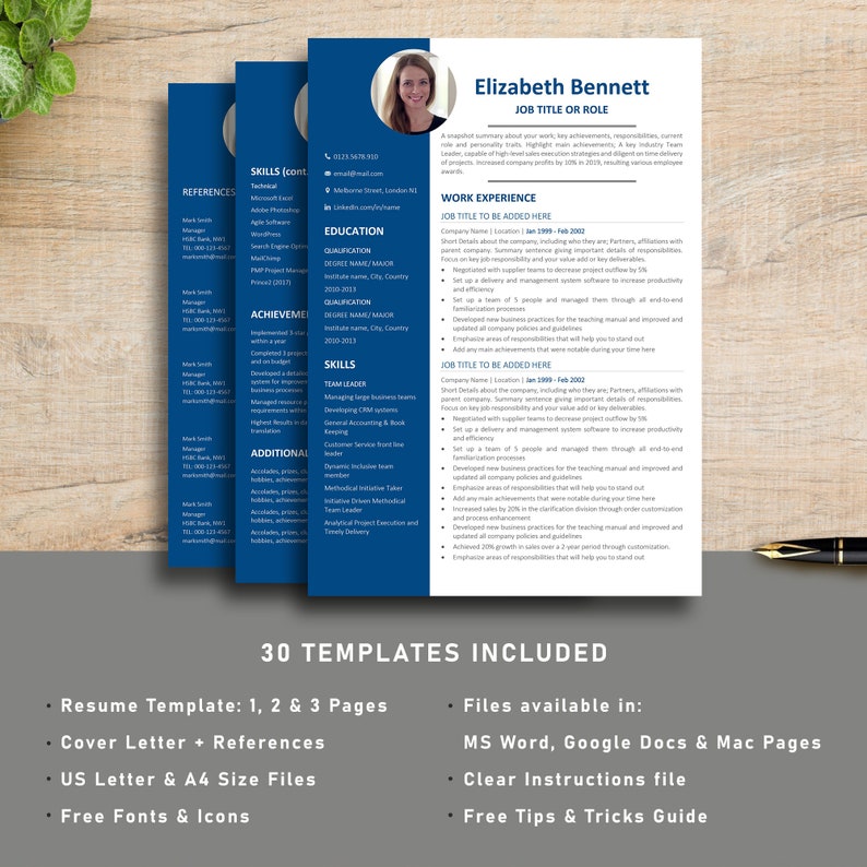 Resume Template, Professional Modern Resume Template for Pages, Word & Google Docs, Clean Modern Executive Resume Template, CV Template CV04 image 2