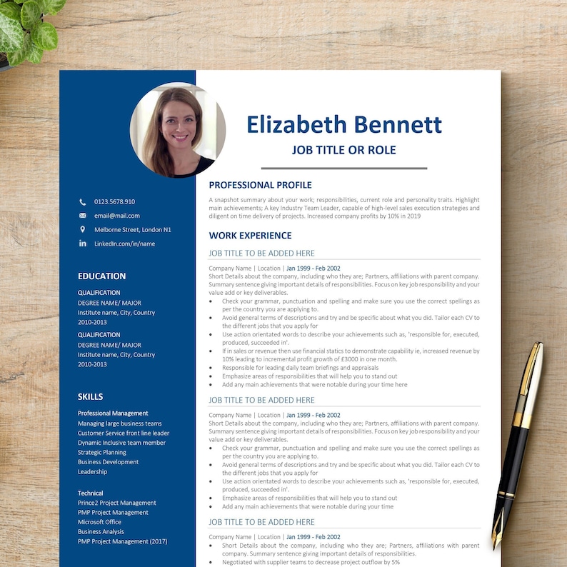Resume Template, Professional Modern Resume Template for Pages, Word & Google Docs, Clean Modern Executive Resume Template, CV Template CV04 image 1