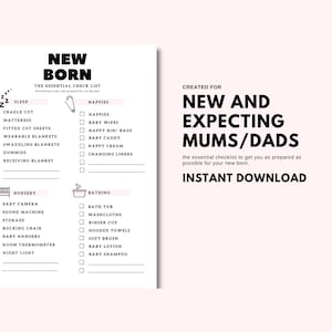 New Born Baby | Nursery Checklist | Essentials Checklist - Tick List - Instant Download