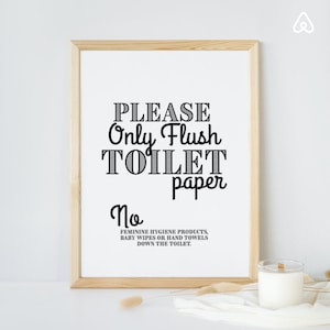 Please Only Flush Toilet Paper Sign. Digital Download. Airbnb