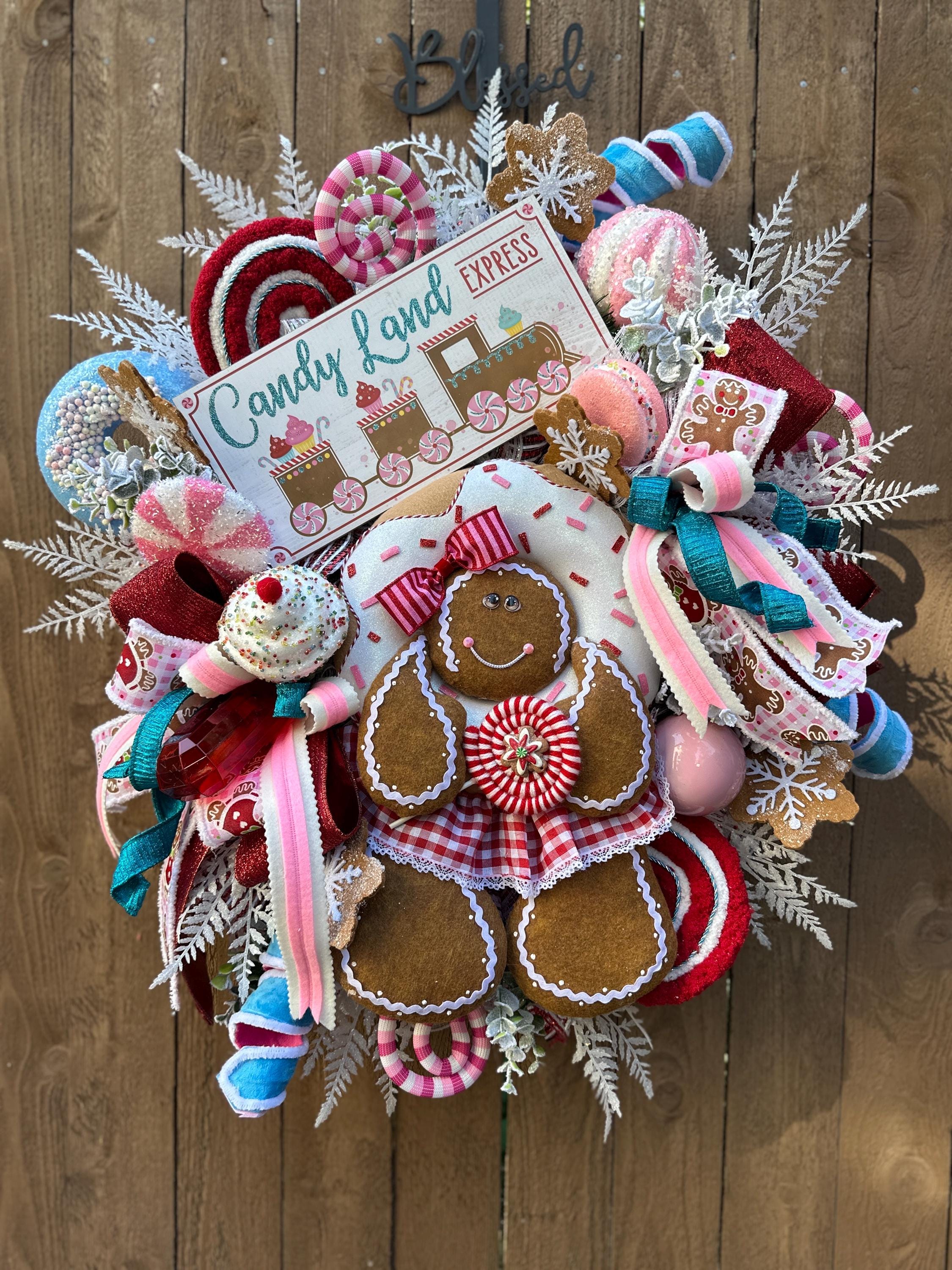 Christmas Candyland Gingerbread Wreath: Handcrafted Holiday Door Decor ...