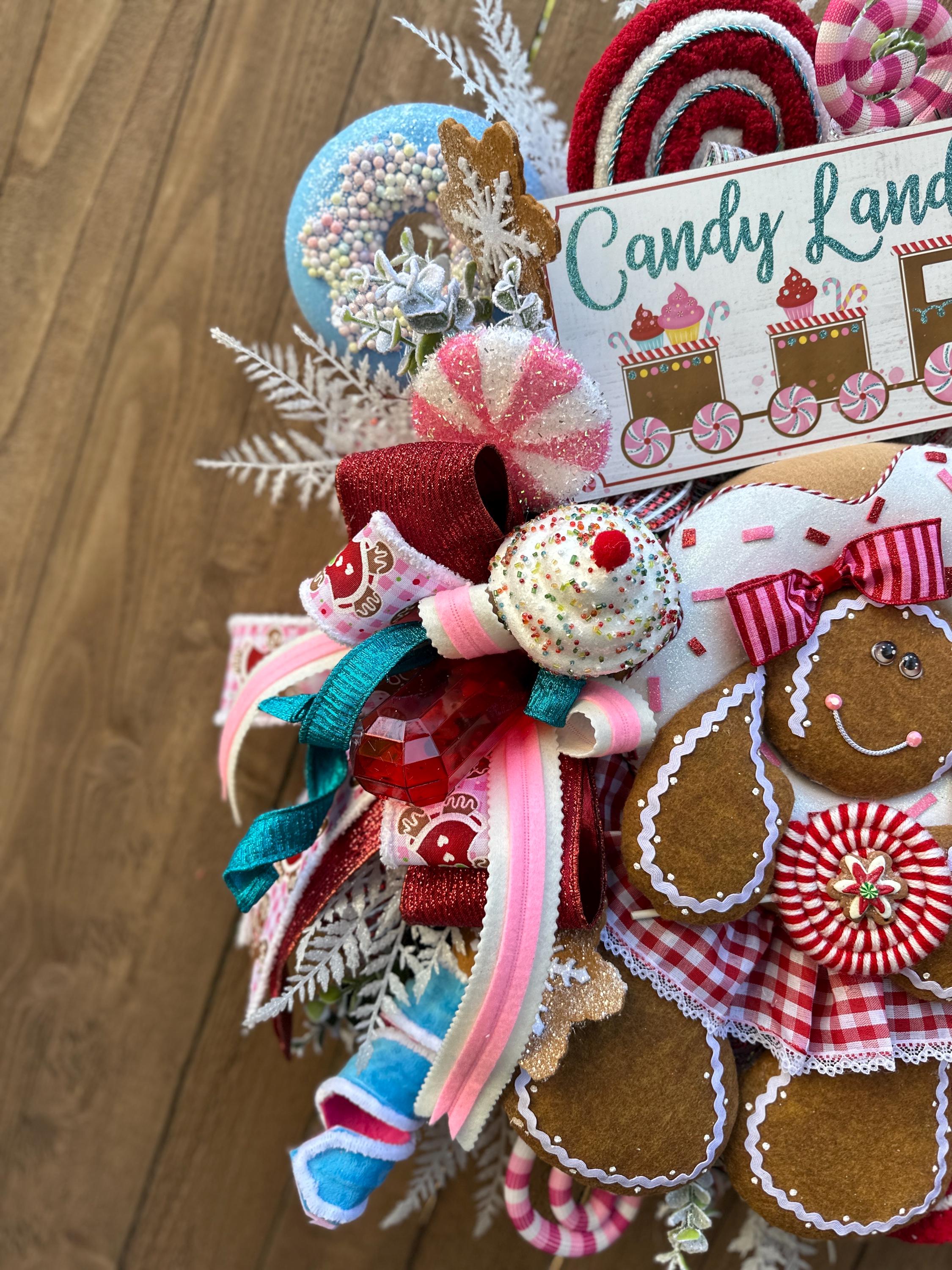 Christmas Candyland Gingerbread Wreath: Handcrafted Holiday Door Decor ...