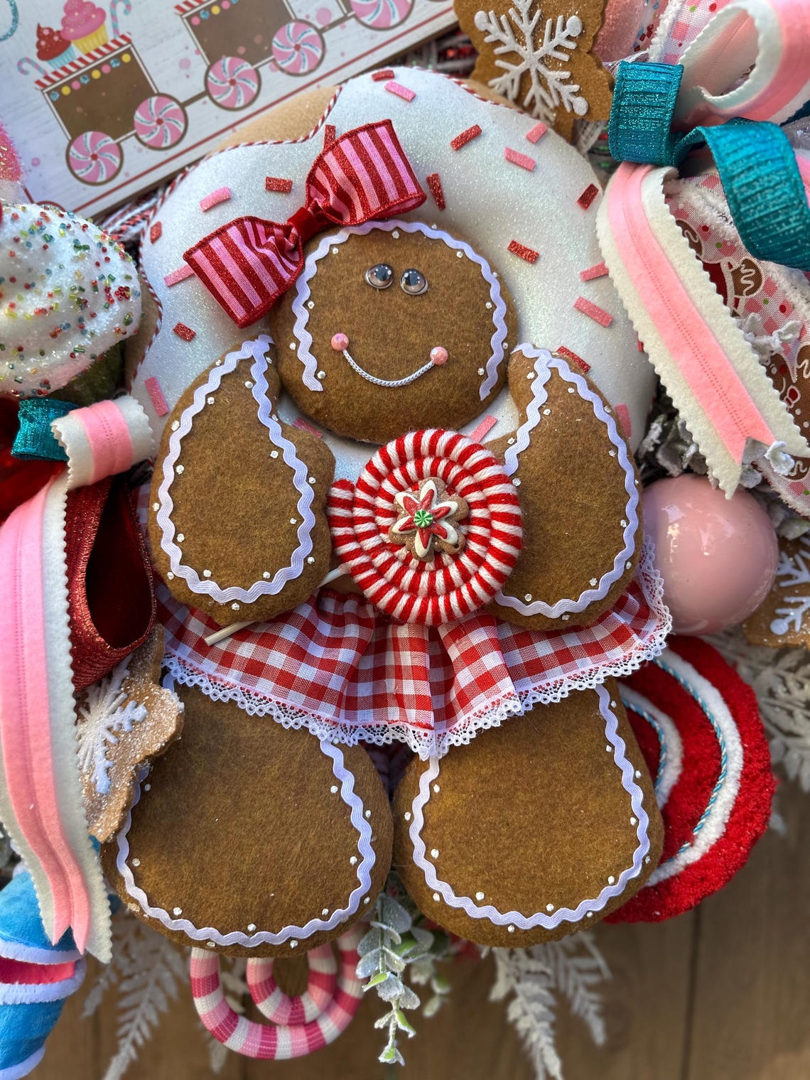Christmas Candyland Gingerbread Wreath: Handcrafted Holiday Door Decor ...