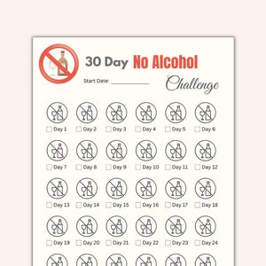 30 Day No Alcohol Challenge Tracker: Sobriety Goal Planner (PDF Download)