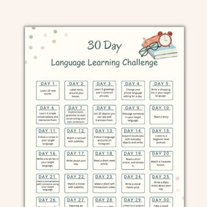 30 Tage Sprachlern-Challenge Printable | Neuer Sprachlernplaner für die tägliche Sprachpraxis Digitaler Sprachlernplaner