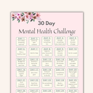 30 Day Mental Health Challenge Guide | Self Care Worksheet | Digital Instant Download Printable | Clear Mind
