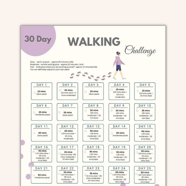 30 Day Walking Challenge Printable | Digital Walking Planner | Monthly Walking Tracker | Step up to Wellness | Daily Walking Journal