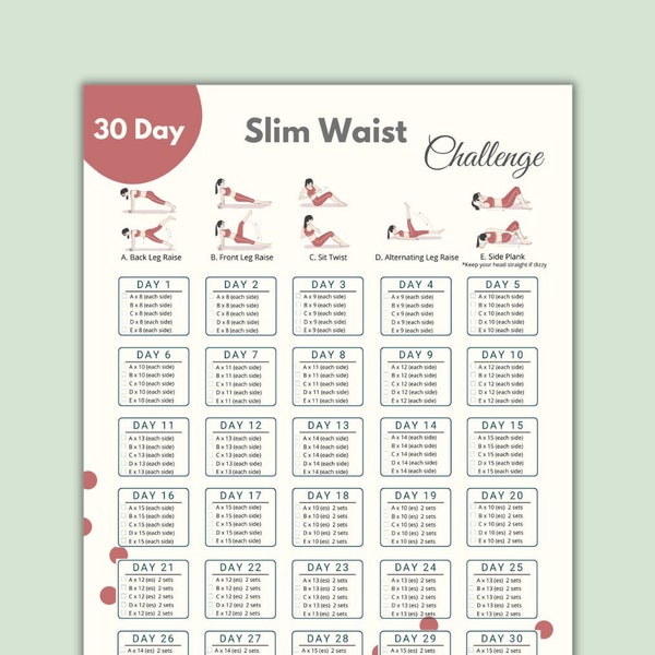 Ultimate 30 Day Slim Waist Challenge Printable | Waist Slimdown Planner |Toned Midsection | Trimmed Waistline | Fitness Planner
