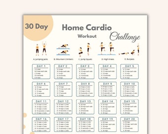 30 dagen thuis cardiotraining uitdaging afdrukbaar | Thuisfitness | Snelle Workout digitaal | Lichaam opnieuw vormgeven | Cardiotraining zonder hulpmiddelen
