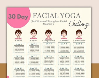 30 Day Facial Yoga Challenge Facial Exercises Guide Wrinkle Removal Tips Anti Aging Exercise Digital