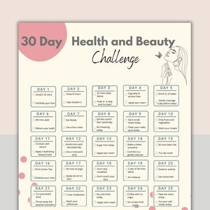 30 Day Health and Beauty Challenge | Digital Download Beauty Planner | Glow up Challenge | How to be prettier | Beauty tracker | Digital pl