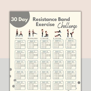 30 Day Resistance Band Exercise Challenge | Digital Fitness Planner | Home exercise guide | Digital workout planner