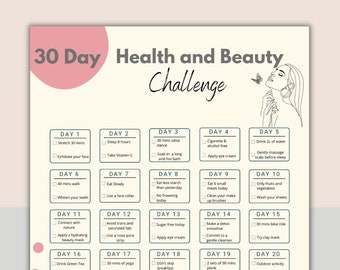 30 Day Health and Beauty Challenge | Digital Download Beauty Planner | Glow up Challenge | How to be prettier | Beauty tracker | Digital pl