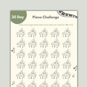 30 Day Piano Challenge Printable | Piano Practice Tracker | Digital Planner | Piano Challenge