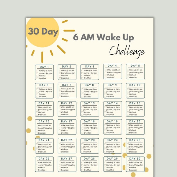 6 AM Wake up Challenge | Morgenmensch | Morgen Routine Planer | Früh aufstehen | Frühbucher Printable