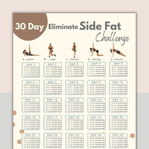 30 Day Eliminate Side Fat Challenge | Digital Workout Planner | Waist Workout Planner | Ab Challenge | Instant Download Workout Tracker
