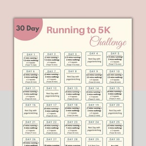 30 Day Running 5K Challenge | Printable Running Tracker | Digital Workout Planner