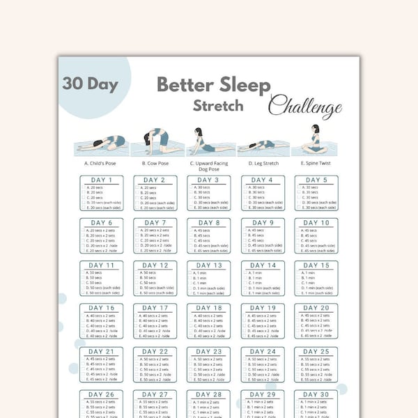 30 Day Better Sleep Stretch Challenge | Printable Workout Planner | Bedtime Yoga | Instant Download | Bedtime Routine | Bedtime Stretch