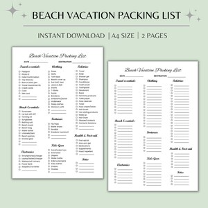 Digital Beach Vacation Packing List | Beach trip | Cruise Trip | Vacation Packing Checklist | Travel List | Trip organizer