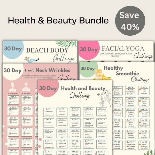 30 Day Health and Beauty Bundle | Digital Self Love Challenge | Printable Health and Beauty Planner | Summer Body | Beauty | Self Care