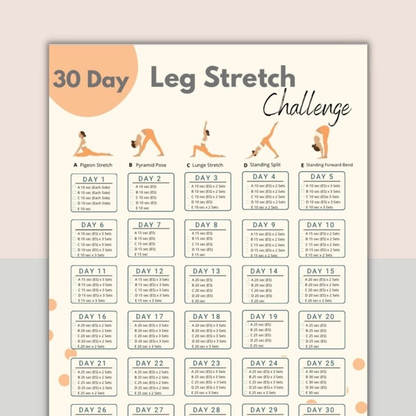 30 Day Leg Stretch Challenge | Digital Hamstring Workout Guide | Leg Exercise Planner | Body Building Tracker | Leg Fitness Instant download